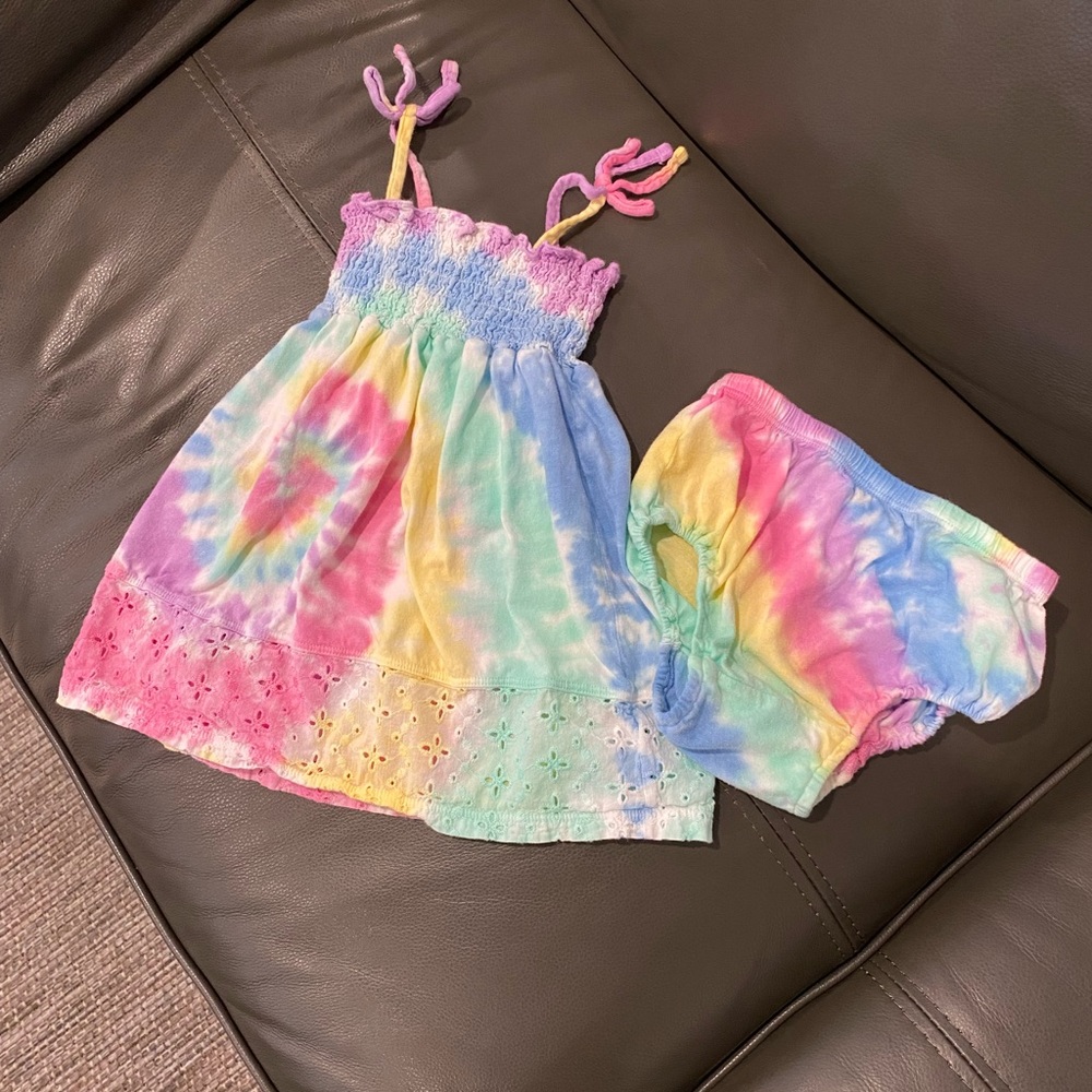 Splendid baby girl tie dye print dress with bloomers 18-24 months
